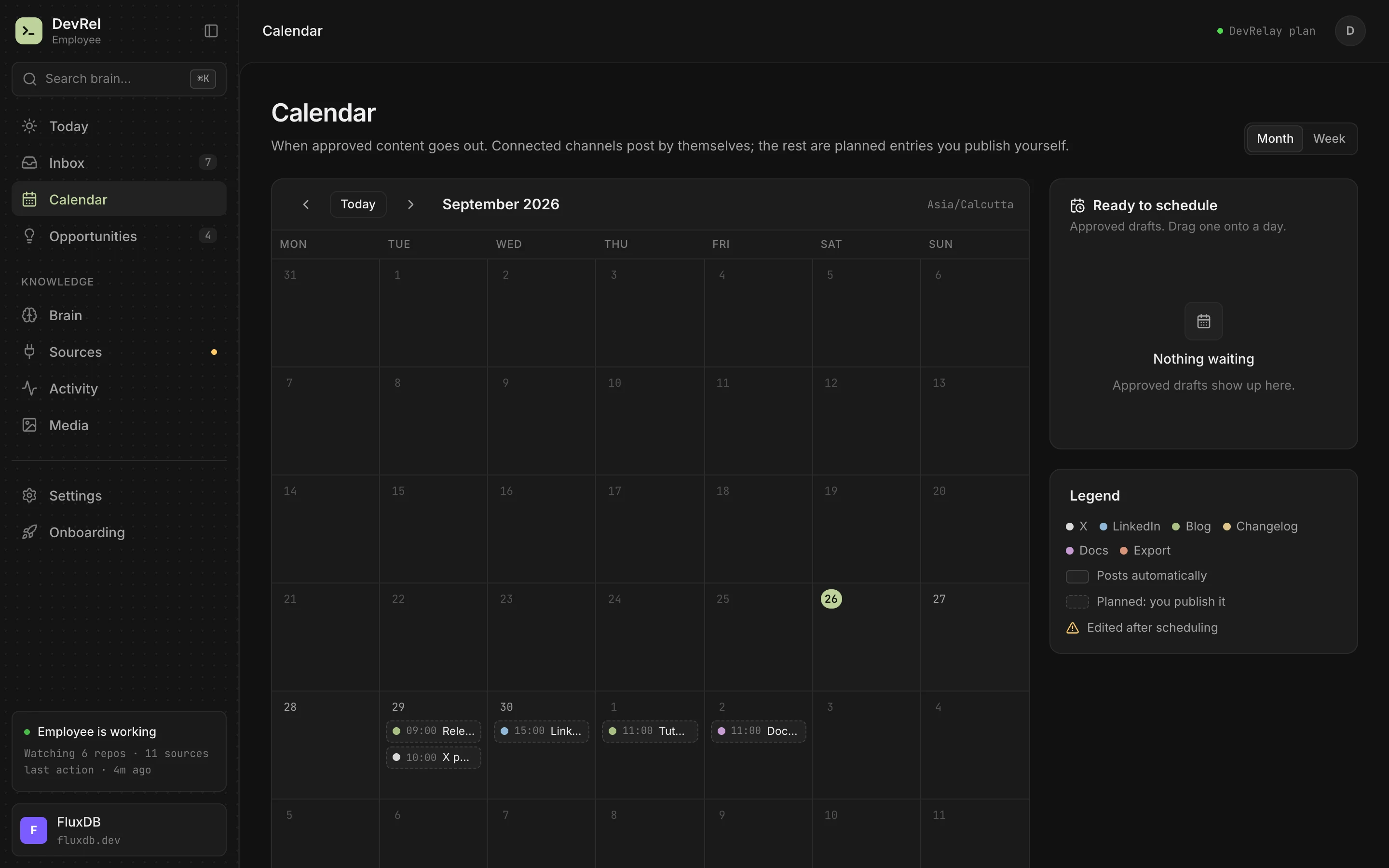 Content calendar: approved posts scheduled across the week